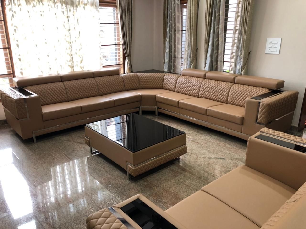 Bộ sofa da màu nâu sang trọng