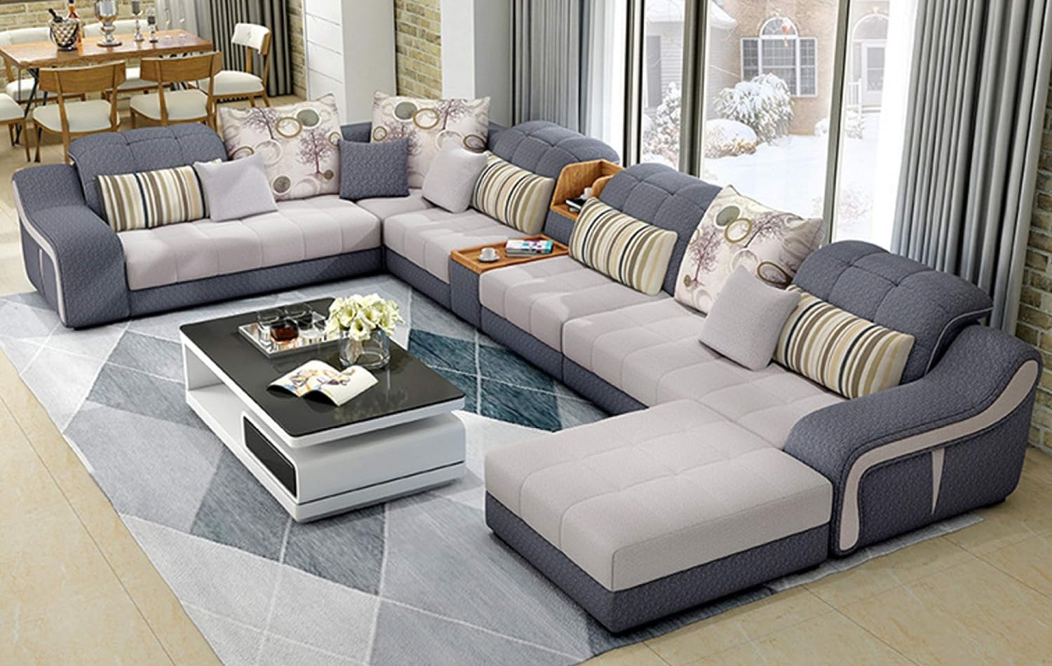 Sofa nỉ kết hợp 2 màu trắng và xanh xám