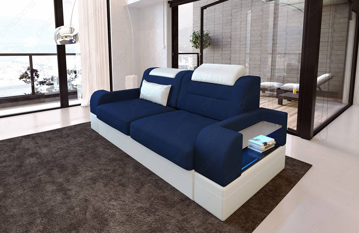 Sofa nỉ xanh than kết hợp với chỗ để đồ tiện lợi 