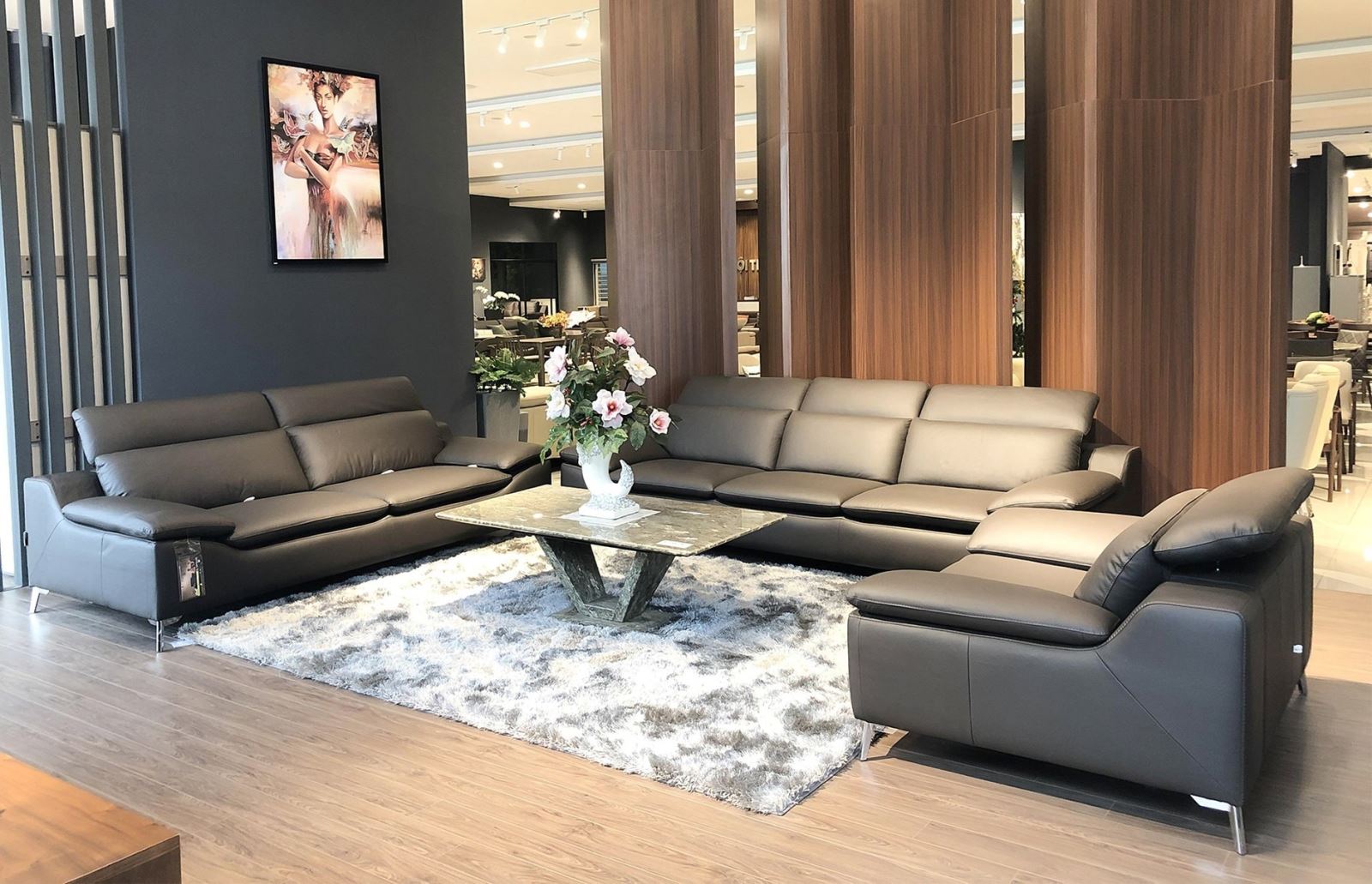 Bộ sofa da kích thước lớn, phù hợp cho văn phòng lãnh đạo cấp cao