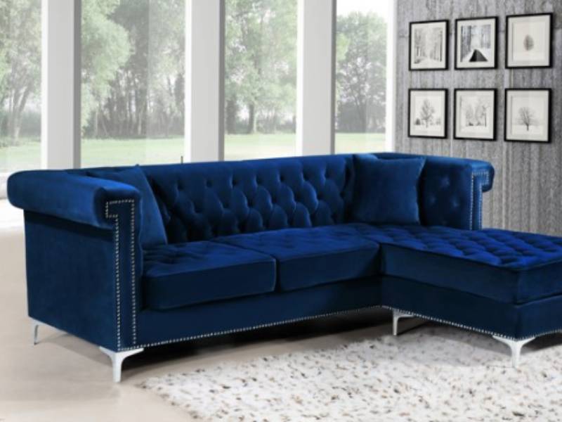 Ghé sofa góc phong cách tân cổ điển màu xanh đậm 